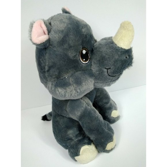 GREY RHINO 11" Natural Color Jungle Animal Soft Eyes Plush Kellytoy Original Toy - Picture 3 of 11